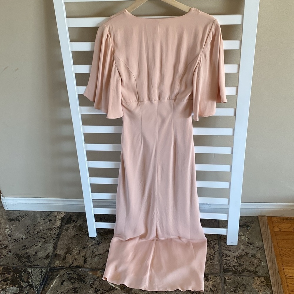 KEEPSAKE Kinship Blush Pink V Neck Gold Button Flare Sleeve Midi Dress Size 4 - Picture 12 of 16